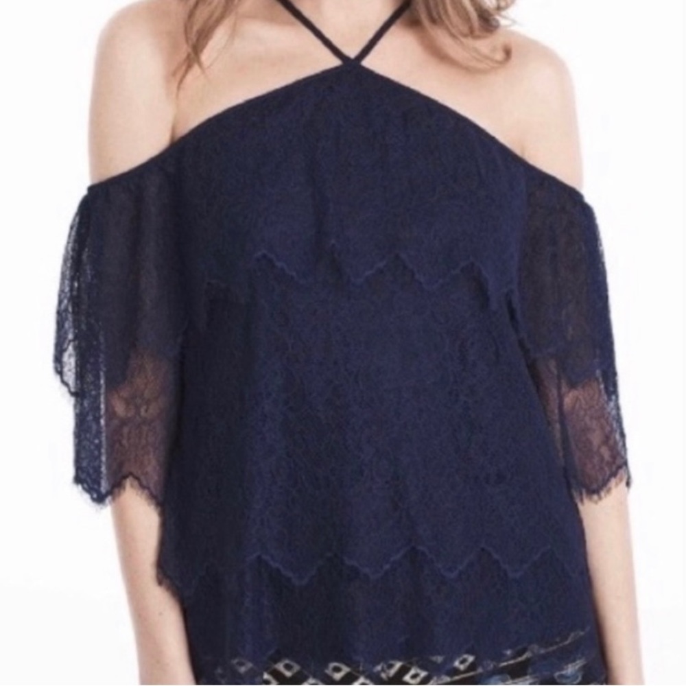White House Black Market Navy Cold Shoulder Shirt